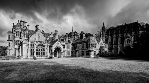 Tyntesfield House shown in black and white for the Reviving Gothic Exhibition